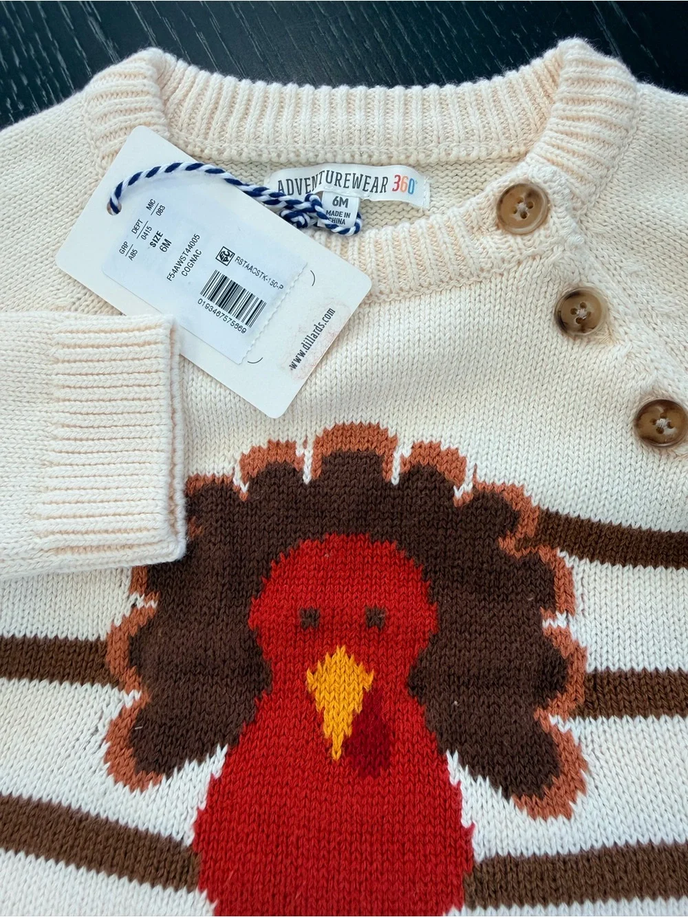 Kids Cream & Brown Striped Knit Matching Set with Turkey Motif 6M